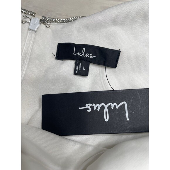Lulus White Rhinestone Square Neck Backless Maxi Dress NWT Size L - Picture 8 of 12